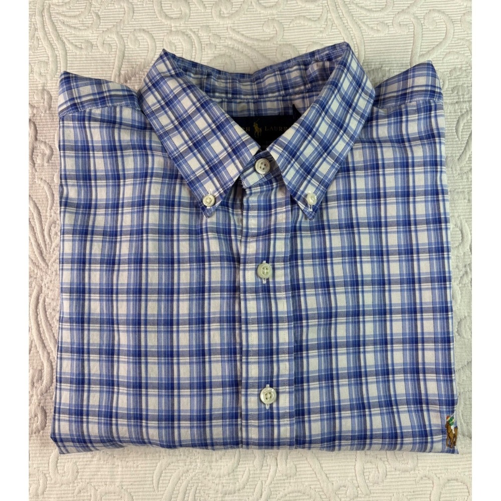 Ralph Lauren Men's XL Tall Blue/White Plaid Long‎ Sleeve Button Down Shirt